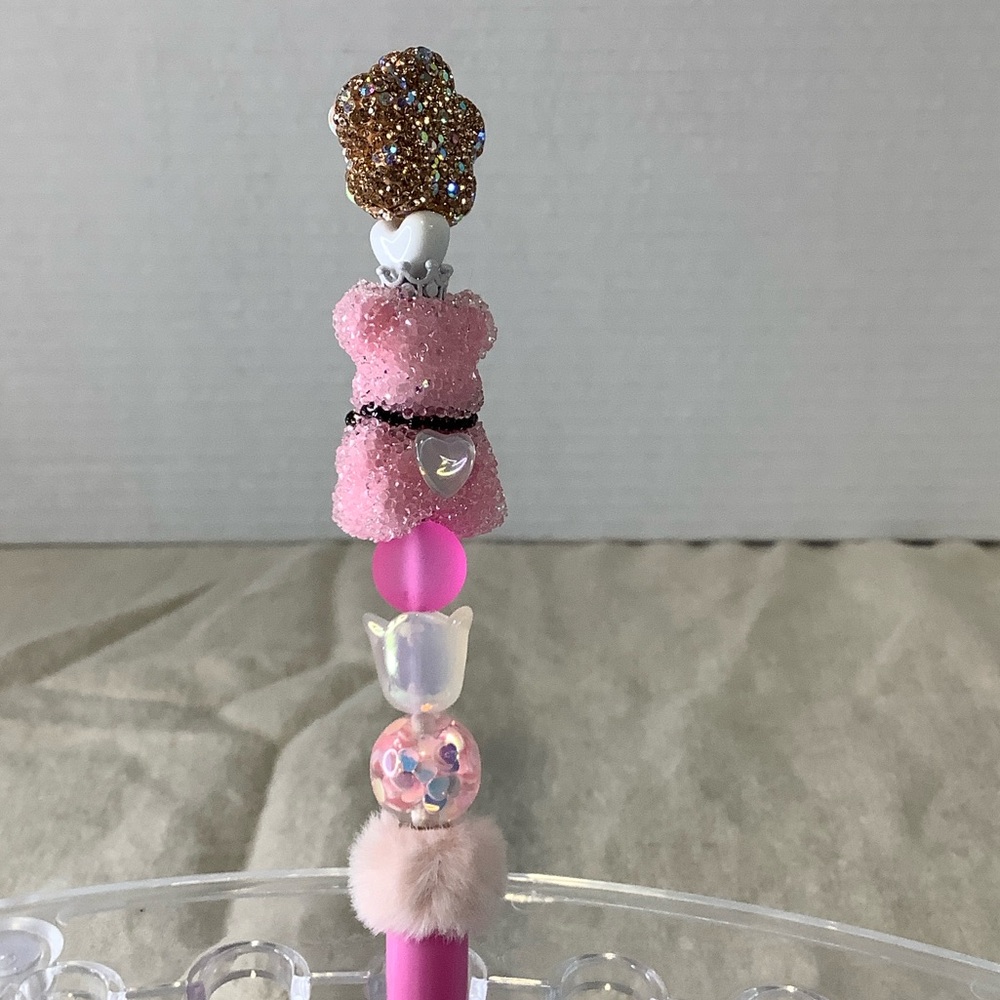 Pink Beaded Bear Pen for Kids